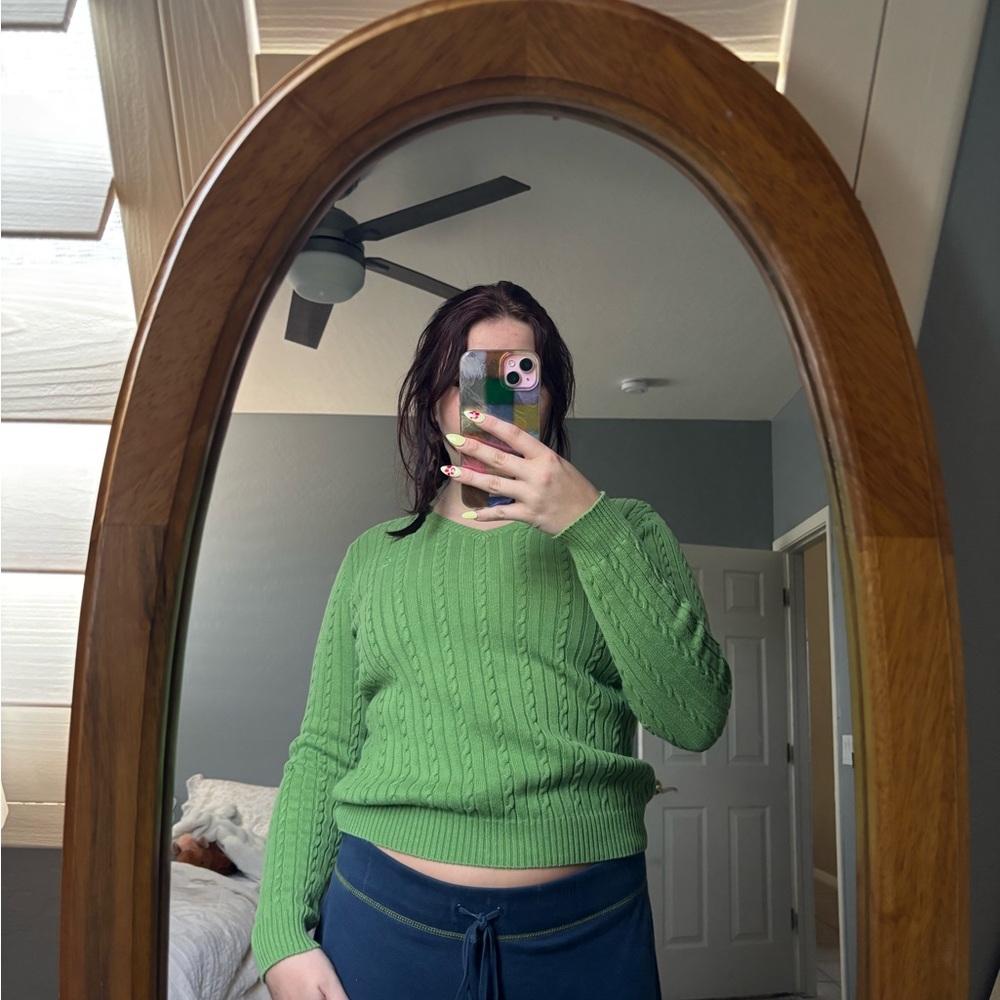 Izod Green Long Sleeve Tee with Ribbed Texture